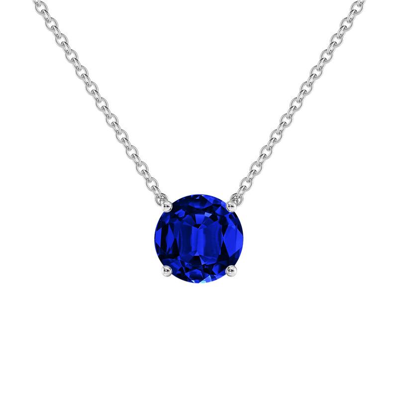 Auriya 14K Gold Lab Grown Gemstone Blue Sapphire Pendant Round 0.20 to 1.00 ct. tw. 4-Prong - 0.40ct. tgw. - White