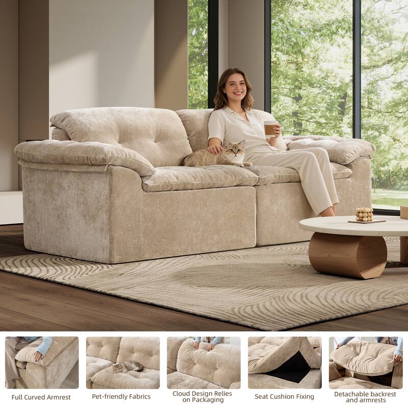 Rossetta Modular Design Cushioned Modular Chenille Fabric Sleeper Loveseat Sofa