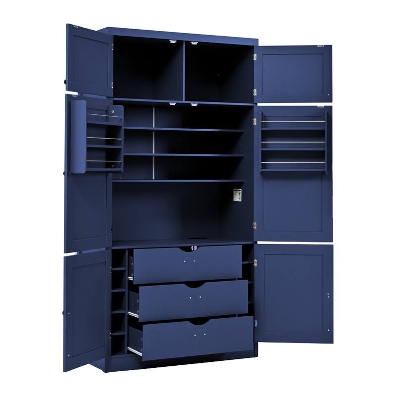 Modern 80.1" Tall Freestanding Kitchen Pantry Cabinet with Adjustable Shelves and 2 Power Outlets