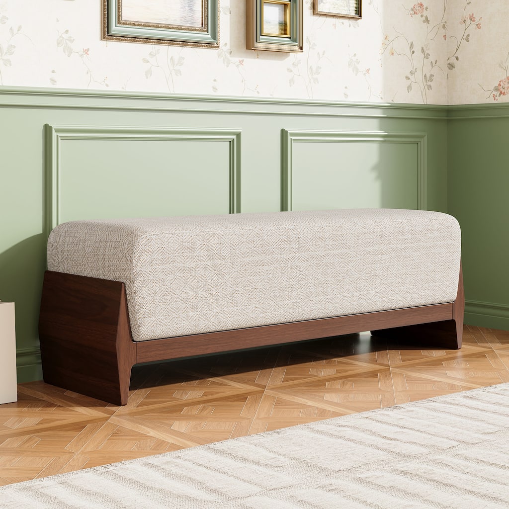 Christopher Knight Home - Julie Modern Solid Rubber Wood Upholstered Bench with Thick Soft Cushion.