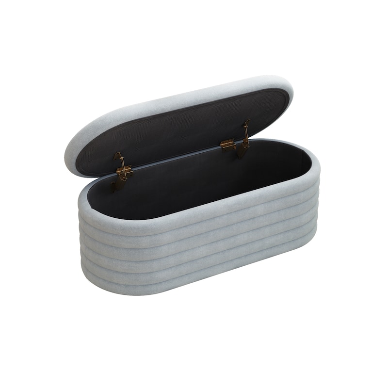 Light Gray Ottoman Bench Upholstered Bench Fabric Storage Bench Simple End of Bed Stool with Safety Hinge