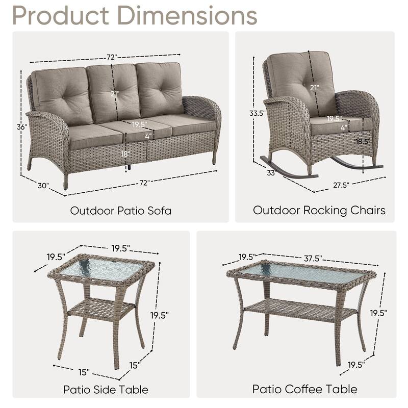 5 Pieces Rocker Chairs Patio Sofa with Table