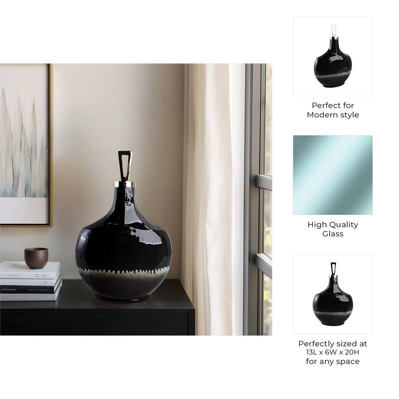 Glass Decorative Vase Modern Sculptural Metal Accent Artisan Details