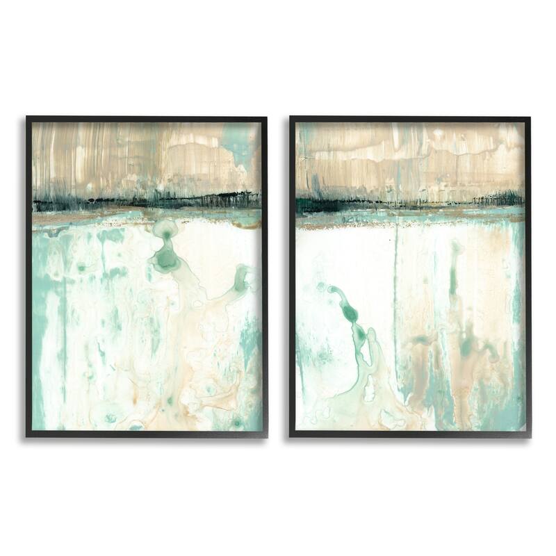 Stupell Abstract Lake Landscape Organic Blue Green Design, 2pc Multi Piece Framed Wall Art Set