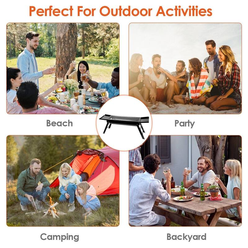 Foldable Charcoal BBQ Grill with Side Tray