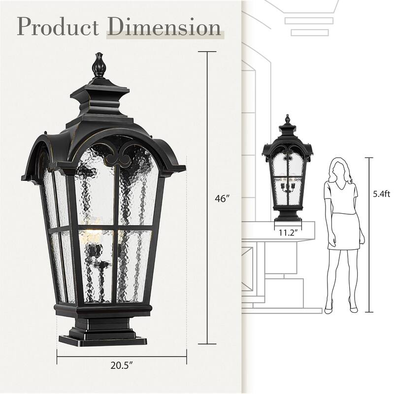 46" Large Pier Mount Outdoor Post with Base, Water Glass