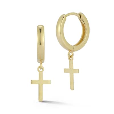 Soleil 14K Gold Cross Charm Huggie Earrings