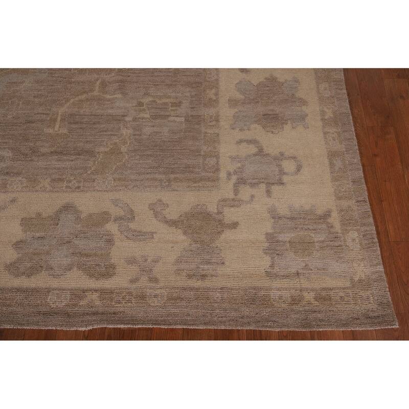 Vegetable Dye Oushak Turkish Area Rug Floral Handmade Wool Carpet - 9'1" x 11'11"
