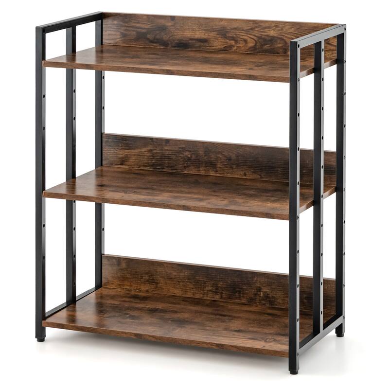 Costway 3-Tier Industrial Metal Frame Corner Bookcase with Adjustable - See Details