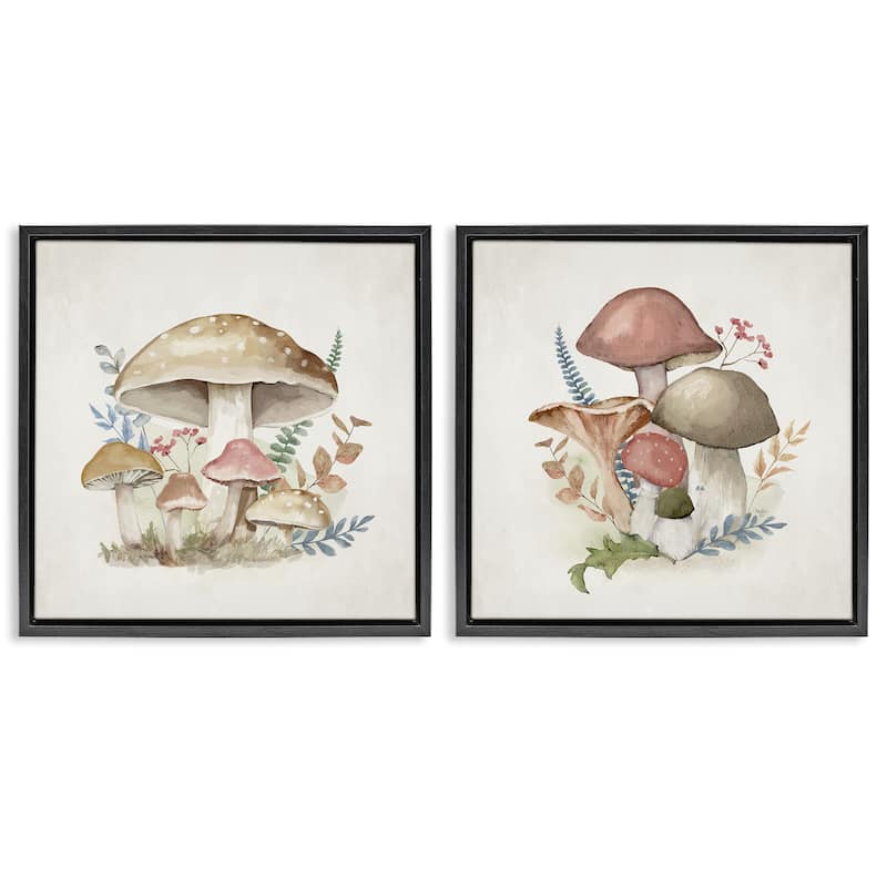 Stupell Pastel Blooming Mushrooms Framed Floater Canvas Wall Art Design By Mollie B. (Set of 2) - 25 x 25 - Black