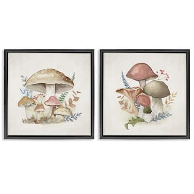 Stupell Pastel Blooming Mushrooms Framed Floater Canvas Wall Art Design By Mollie B. (Set of 2)