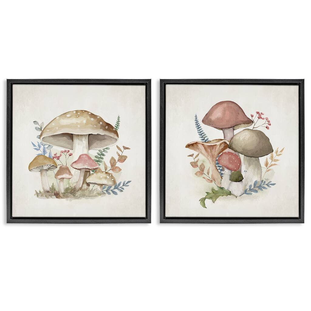 Stupell Pastel Blooming Mushrooms Framed Floater Canvas Wall Art Design By Mollie B. (Set of 2)