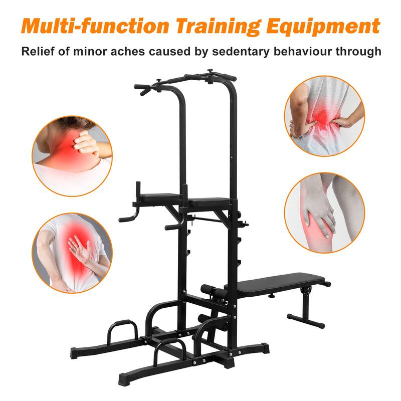 Power Tower with Bench Pull-Up Bar and Adjustable Height Dip Stand