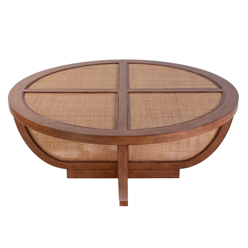 Bali Breeze 42 in. Round Wood and Mesh Woven Coffee Table