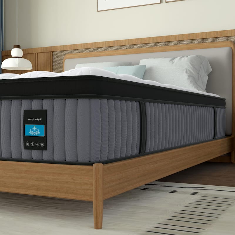 Roomfitters 14 Inch King Hybrid Mattress, Cooling Gel Memory Foam and Pocket Spring Bed for Hip and Back Support