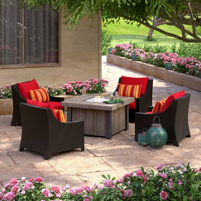 Deco 5 Piece Sunbrella Outdoor Patio Fire Chat Set
