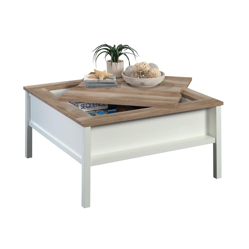 Wood Coffee Table with Chess Game Surface, White - 38.47" L x 38.47" W x 19.02" H