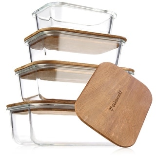Glass Food Storage Containers With Acacia Lids,Set of 4 Airtight ...