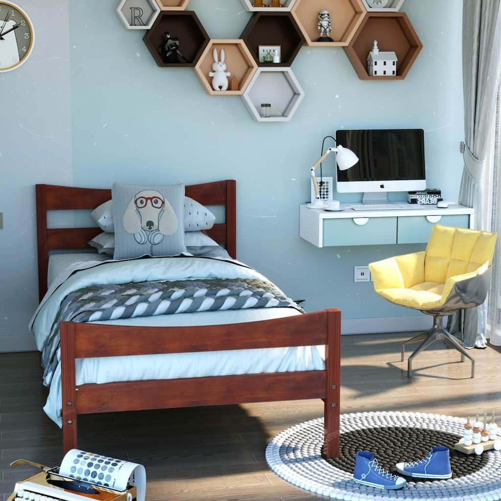 Twin Wood Bed Frame, Rustic Platform Bed w/Headboard & Footboard, No Box Spring Needed, Panel Bed Mattress Foundation