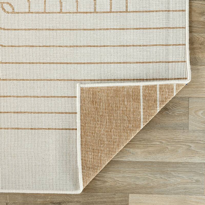 World Rug Gallery Modern Abstract Lines Weather Resistant Reversible Indoor/Outdoor Area Rug