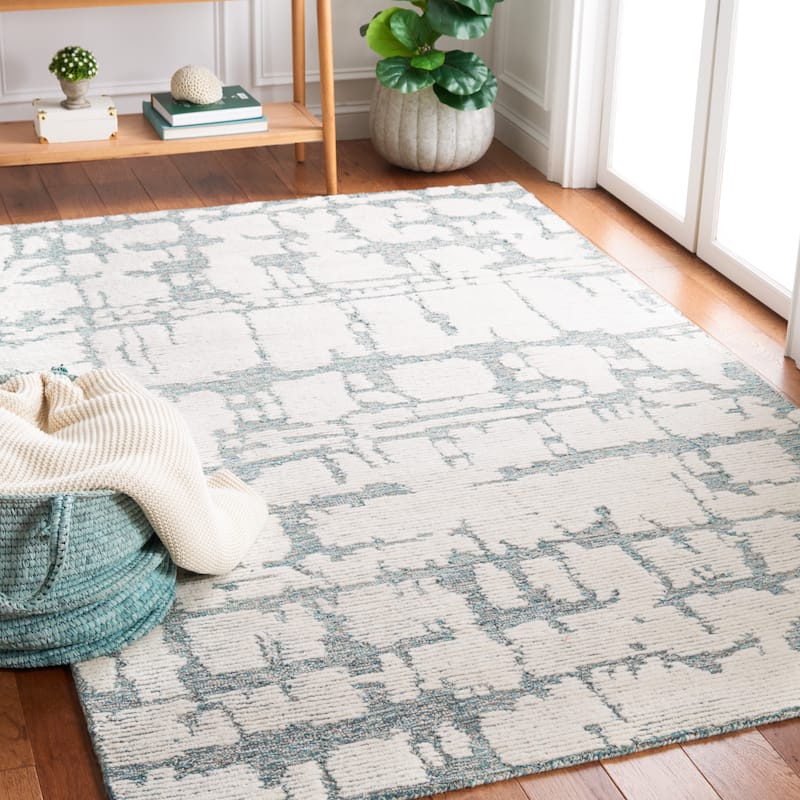 Martha Stewart by SAFAVIEH, Handmade Siun Abstract Wool Rug - 4' x 6' - Teal/Ivory