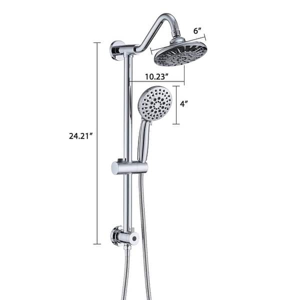 dimension image slide 0 of 3, Wall Mounted Shower Faucet With Handheld Shower 6 Inch Rain Shower Head Combo Set Shower System With Slide Bar, NO VALVE