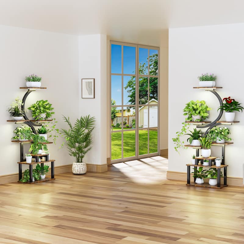 2PCS 8-Tiered Indoor Plant Stand with 5 Grow Lights, 10-Level Stepless Dimming, Durable Thickened Metal Steel Pipe (0.8mm)