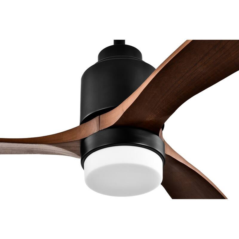 Matte Black 52 in. Integrated LED Indoor 3-Blade Ceiling Fan with Wood Blades, 6-Speed Remote Control