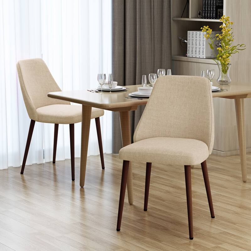 Mid Century Armless Dining Chairs Set of 2, Modern Kitchen Chairs with Metal Legs, Upholstered Accent Chairs for Dining Room