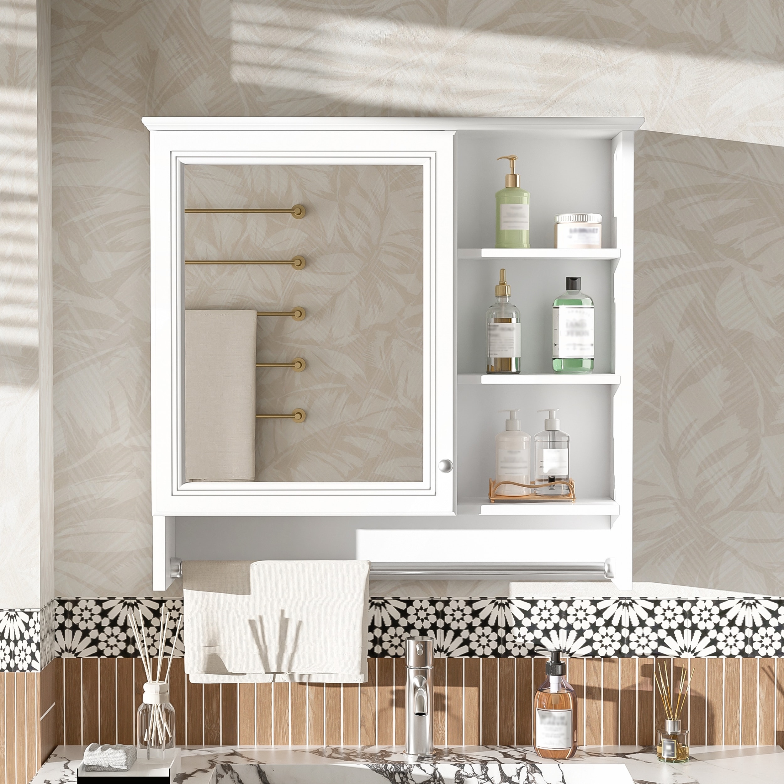 30 Inch Wall-Mount 2-in-1 Mirror Cabinet with Adjustable Shelf and Soft-Closing Hinges for Bathroom, Living Room, and Bedroom