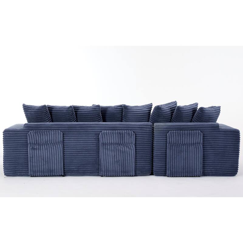 Floor Sleeper Sofa Bed Convertible L-shaped Modular Sectional Couch with Chaise, Corduroy Compression Sofa with Side Pockets