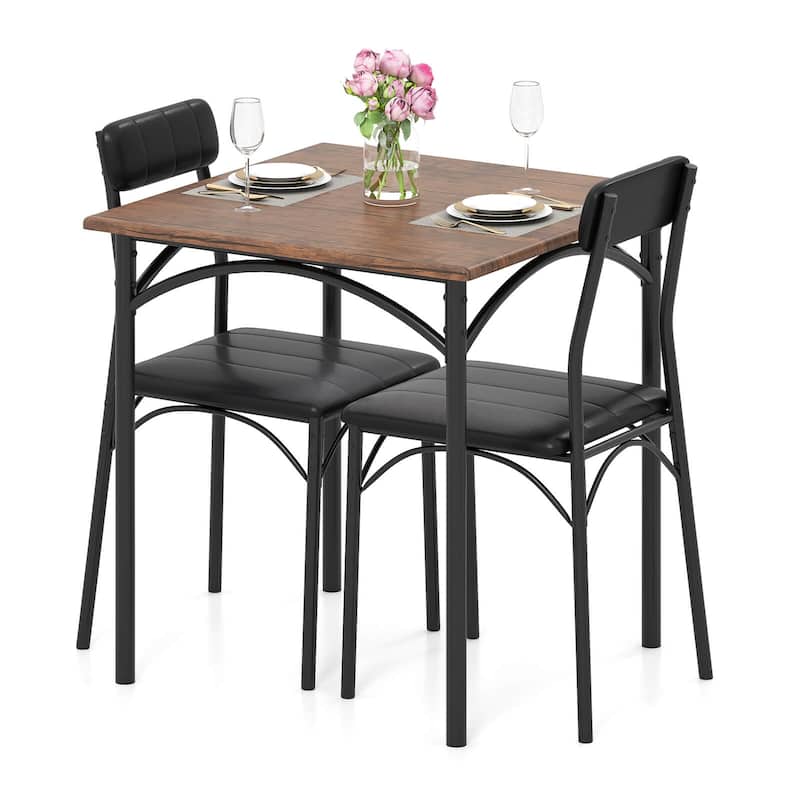 Costway 3 PCS Dining Table Set with Upholstered Seats Padded Backrests