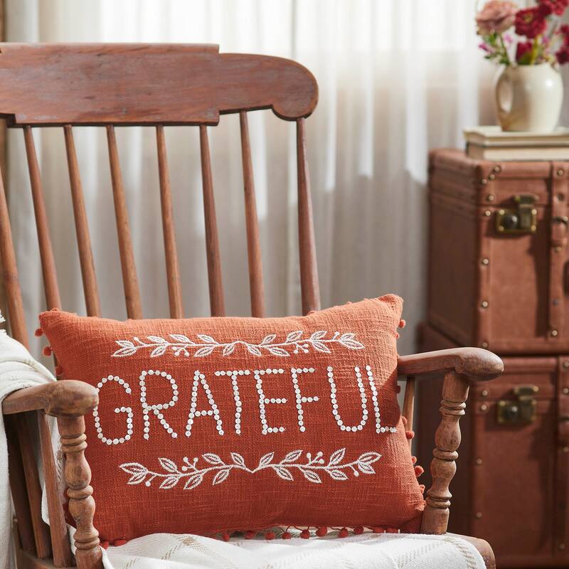 Grateful Pom Pom Pillow 14x20 - Orange