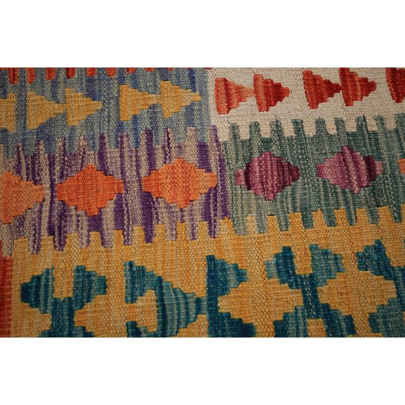 Kilim Oriental Area Rug Flatweave Geometric Orange Wool Carpet - 8'2" x 11'5"