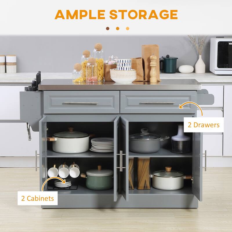 Rolling Kitchen Island With Storage(no include stool) - Grey