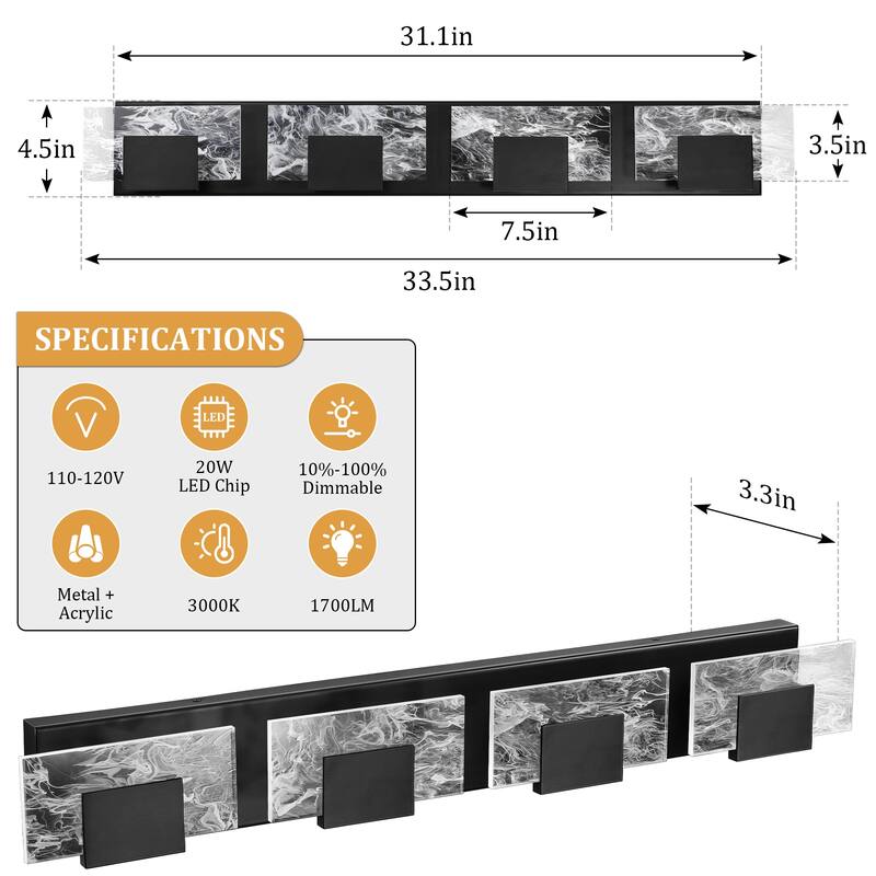 Modern Bathroom Vanity Light LED Dimmable Wall Sconce with UL Certified - 16 inches and above