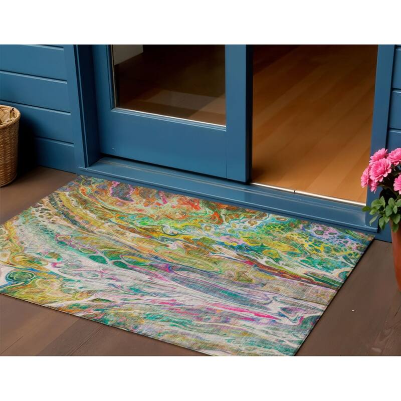 HomeRoots Abstract Contemporary Rectangle Outdoor Rug - 3' x 5'