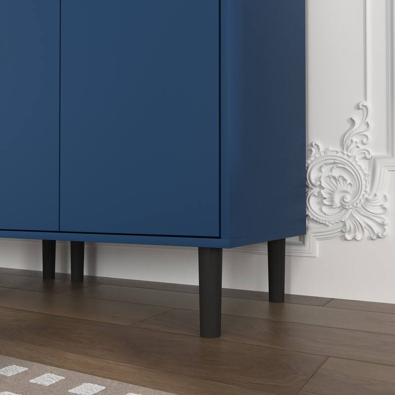 Tall Storage Show Cabinet with 2 Glass Display Door & 2 Doors, Tall Kitchen Pantry Cabinet with Gold Handles