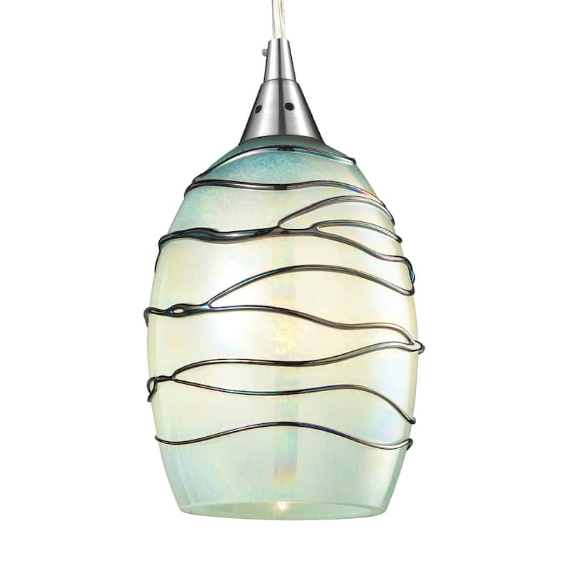 Vines 5-inch Wide 1-Light Pendant in Satin Nickel and Colored Glass - 5 in. Wide
