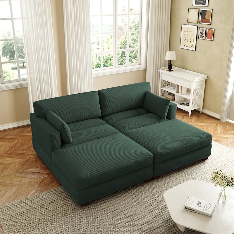 Corduroy Modular Sectional Sofa Deep Seat Corner Sofas & Ottomans - Hunter Green