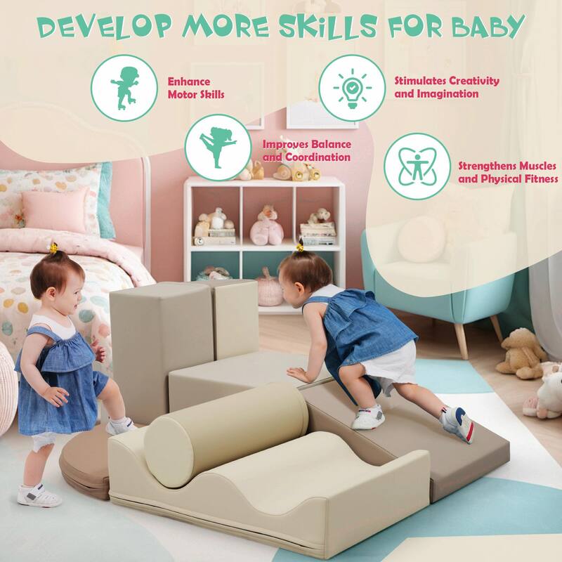 7-Piece Indoor Climbing Foam Set for Kids - Soft PU Toddler Climbing Toys, Indoor Climb and Crawl Activity Play Set