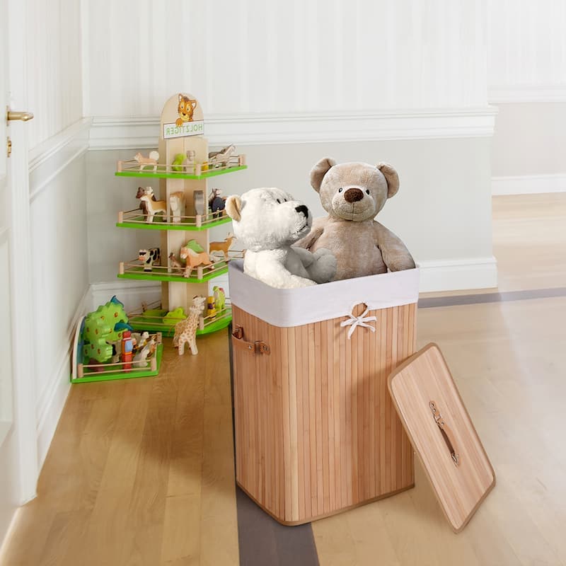 Costway Rectangle Bamboo Hamper Laundry Basket Washing Cloth Bin Bag - See Details
