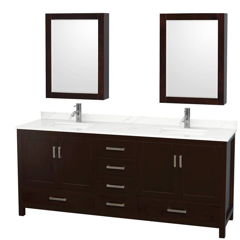 Wyndham Collection WCS141480D-QTZ-UNSMED Sheffield 80" Free Standing - Espresso / Giotto Quartz Top / Brushed Chrome