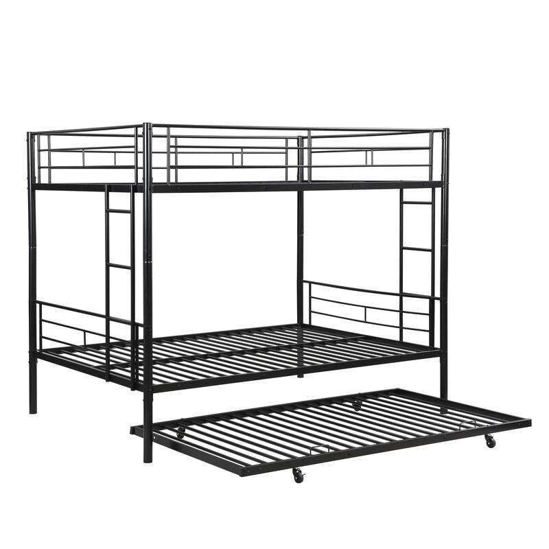 Full over Full Metal Bunk Bed with Trundle, No Box Spring Needed