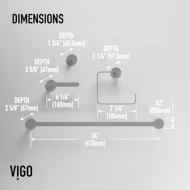 VIGO Arden 4-Piece Bathroom Hardware Accessory Set with 24 in. Towel Bar, Toilet Paper Holder, Hand Towel Holder, Hook