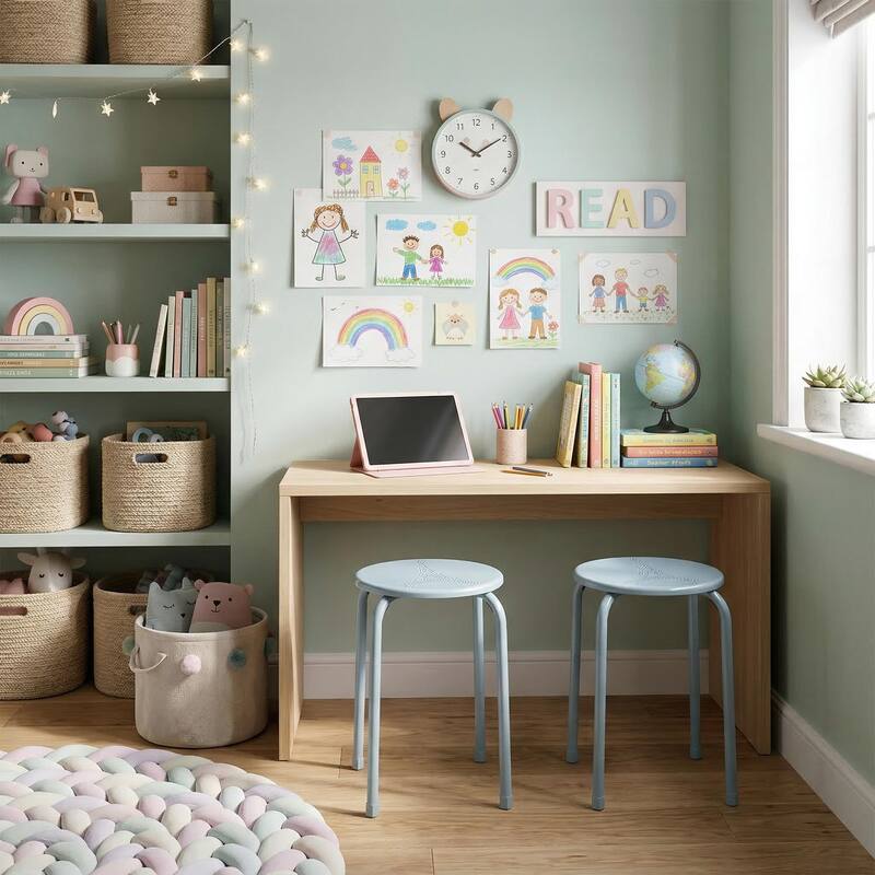 FurnitureR Metal Round Stool Set of 4/6 Stackable Backless Stools for Kitchen Home