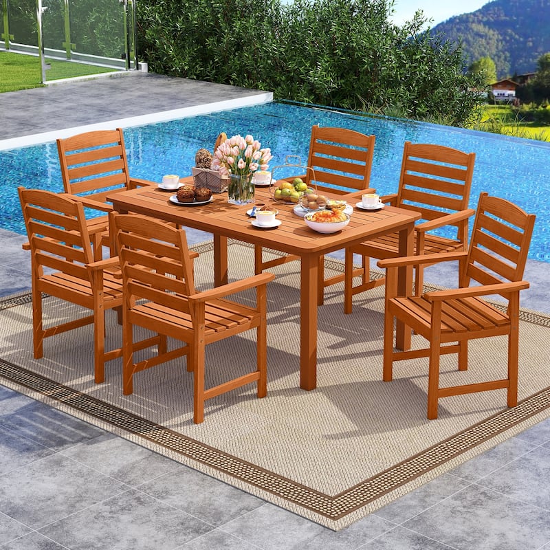 7-Piece Outdoor Dining Set with Wooden Rectangular Table and 6 Chairs for Patio Deck or Garden - 60” x 35.5” x 29”