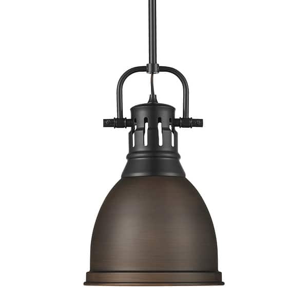 slide 2 of 2, Yep by Golden Lighting Duncan 1-light 9in Rod Hung Pendant in Matte Black and Rubbed Bronze shade