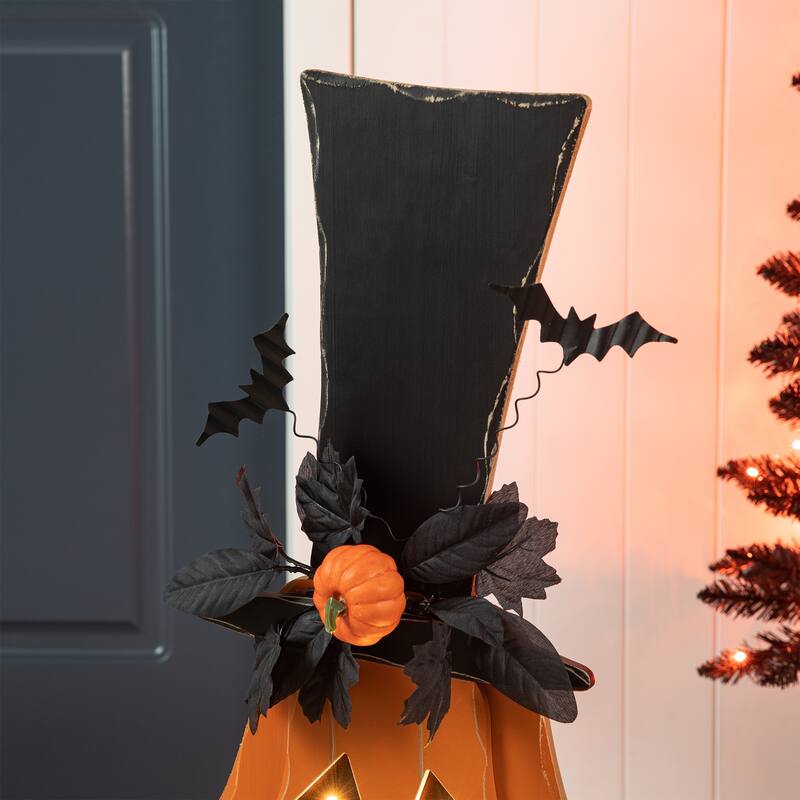 Glitzhome Halloween Metal Lighted Jack-O-Lantern Porch Decor