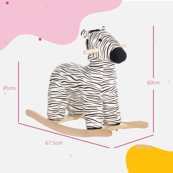 dimension image slide 1 of 2, Cute Zebra Rocking Horse for Toddlers with Realistic Sounds, Safe Base, and Plush Fabric for Ages 2-4